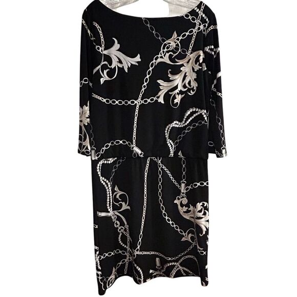 White House Black Market Women's Blouson Dress S Chain Link Print Black - Picture 12 of 16